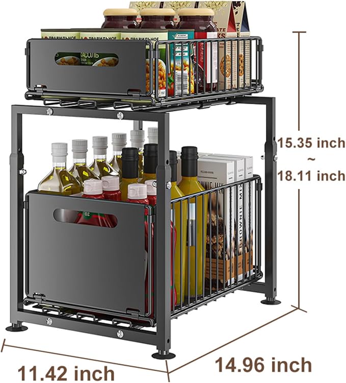 Under Sink Organizer, 2-Tier Multi-Use Kitchen and Bathroom Organizers and Storage, Slide Out Thickened Metal Under The Sink Organizer for Kitchen Bathroom Pantry (Style A White, 1 Pack)