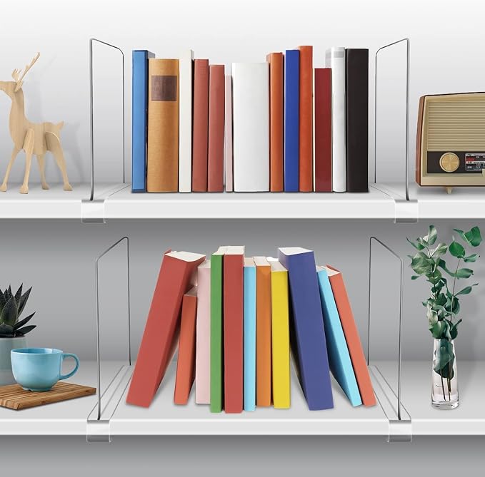 11 Inches [Extra Tall Version] Clear Shelf Dividers for Closet Organization and Storage, 6 Pack Purse Organizer for Closet Acrylic Adjustable Bookshelf for Organization, Perfect for Sweater, Clothes