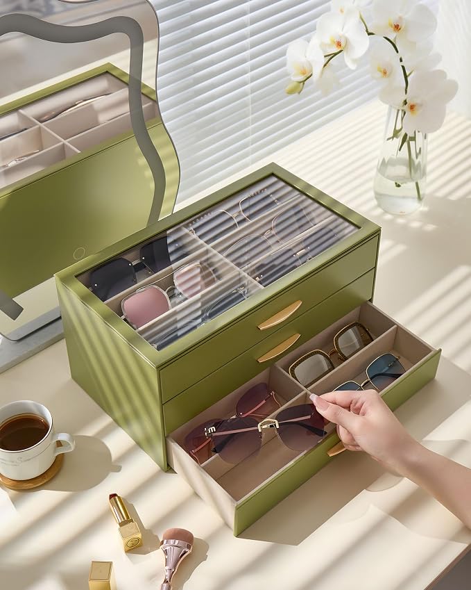 Lolalet Enlarged Sunglasses Organizer for women | Multi Eyewear Storage Box, Eye Glasses Case Display Holder with Clear Lid for Eyeglass Collection