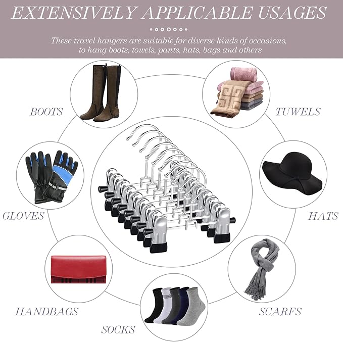 Yinkin 50 Pcs Boot Hangers Double Adjustable Clips Space Saving Pants Travel Portable Hanger Hanging Boot Organizer for Bags Clothes Laundry Home Socks Hat