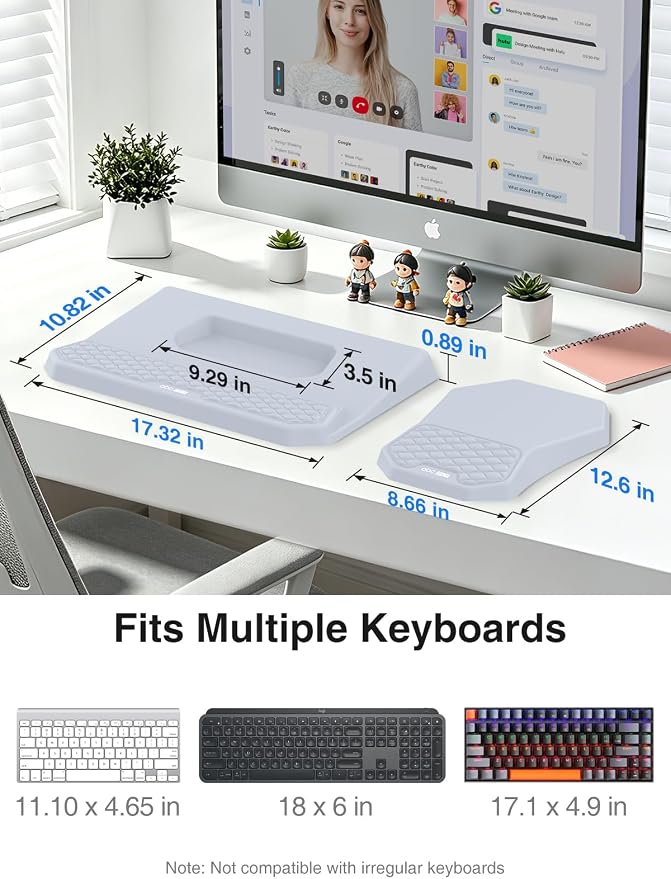 Ergonomic Wrist Rest with Keyboard Stand and Mouse Pad for Easy Typing | Keyboard Holder with Storage Slot, Mousepad for Carpal Tunnel Pain Relief with Massage Bulge and Slow Rebound Memory Foam