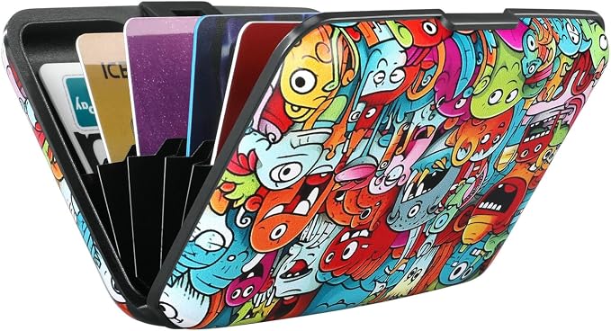 ELFISH RFID Blocking Credit Cards Holder Aluminum Wallet Metal ID Case for Men Women(Monsters)