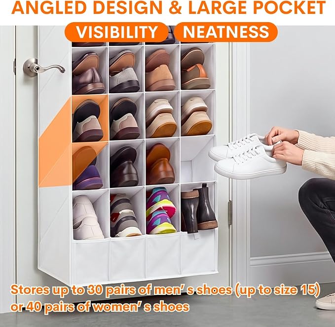 Ofiray-home 30-40 Pairs Over the Door Shoe Organizer | Large & Deep Pockets, Fits Boots, Sneakers or Larger Shoes, Space-Saving Hanging Shoe Rack