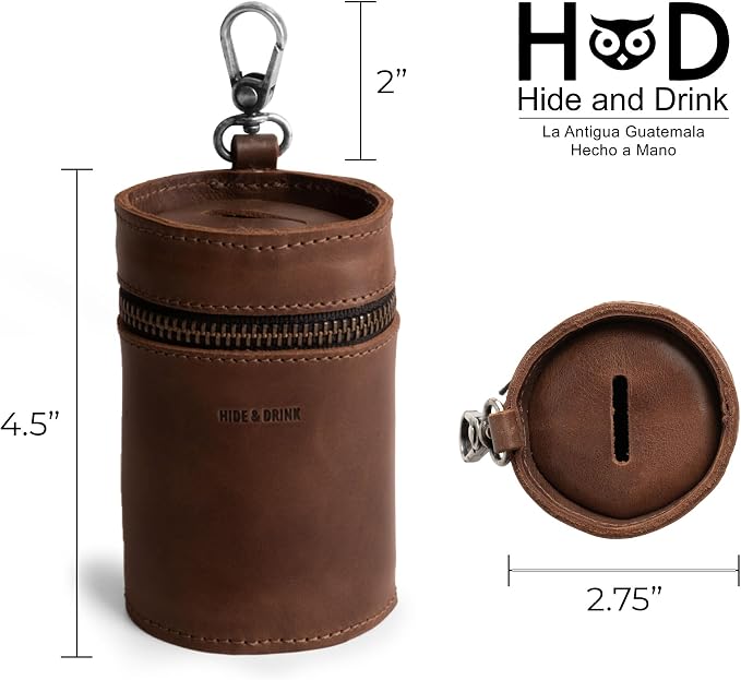 Hide & Drink Genuine Leather Coin Pouch Piggy Bank, Cash Holder Organizer, Coin Purse for Men & Women, Money Saving Box, Men's Change Purses & Pouches, Small Mens Wallet for Coins, Zippered Case Banks
