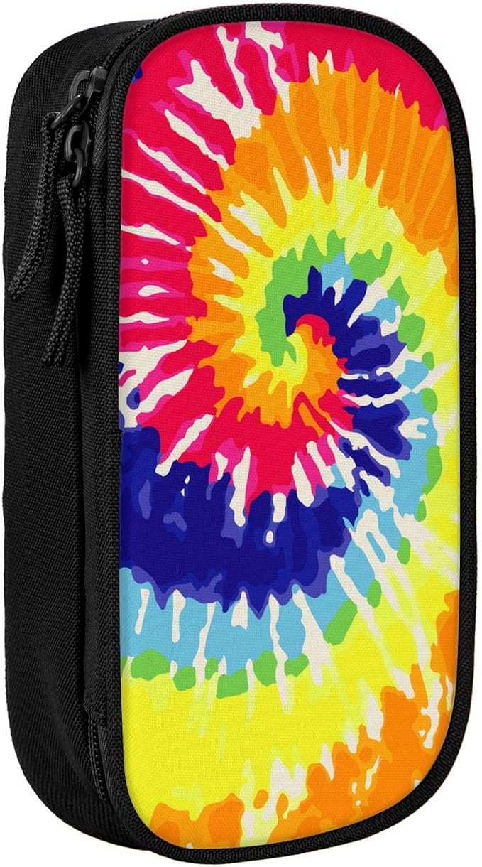Perinsto Rainbow Tie Dye Pencil Case Big Capacity Multi Compartment Stationery Box Pencil Pouch Holder Desk Organizer For School Office Home