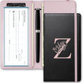 Letter Checkbook Cover, RFID Blocking Checkbook, Duplicate Checks with Pen Holder, Cards Slots, Multi-Functional Checkbook Holder for Personal and Business Checks