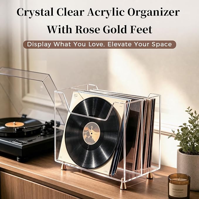 [Upgraded Size]Acrylic Magazine Holder, File & Magazine Rack Floor, Crystal Clear Desk Organizer with Gold Feet, Space-Saving Storage for Office Supplies,Home Office,Book,Newspaper,Study,Vinyl Record