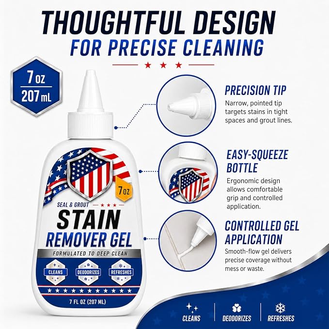 Mold Stain Cleaner Gel 7oz, Powerful Thick Stain Remover with Brush Applicator for Tile Lines, Sink Edges, Shower, Washing Machine Gasket, Rubber Loader Seal, Bathroom Grout, for Hard to Reach Stain