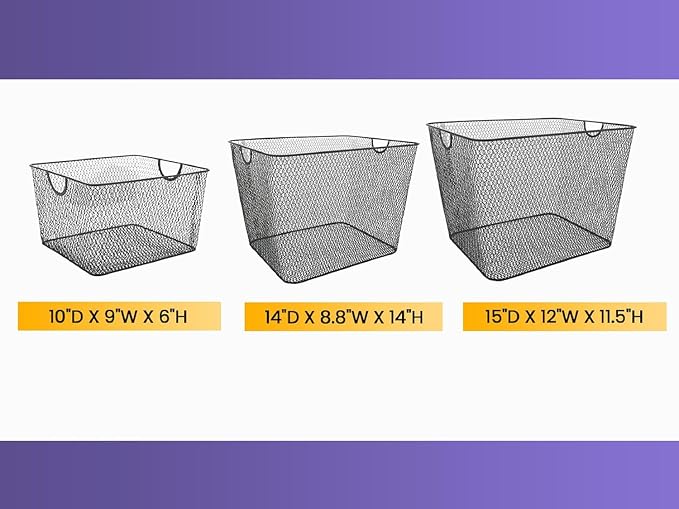 YBM HOME Kitchen Pantry Organizer Wire Baskets for Shelves, Cabinets, Pantry, Countertop, Mesh Open Storage Bin Metal Basket for Organizing Food Supplies, 6 Pack, 14.5x9.25x7