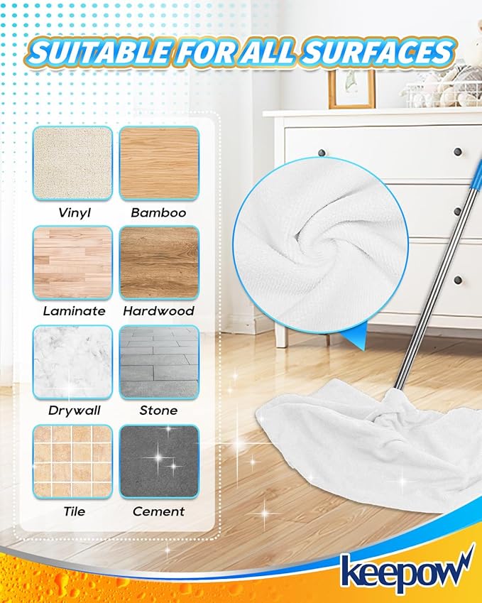 KEEPOW 3PCS Extra Large Microfiber Cleaning Cloth 30" x 20" Large Floor Microfiber Towel Reusable Washable Free Lint Free Cloth Rag for Squeegee Mop Floor Window Housekeeping (White)