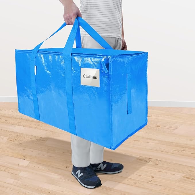 TICONN 2 Pack Extra Large Moving Bags Heavy Duty with Zippers & Carrying Handles, Durable Storage Bags Moving Boxes for Closet Organizers and Storage (2 Pack, Sky Blue)
