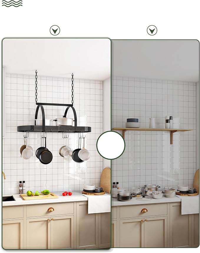 CHOEZON Hanging Pot Rack, Pot Hanger for Kitchen, Ceiling Mounted Pot Holder, Cookware Organizer with 12 S-Shaped Hooks, for Pot, Pan Storage, Space-Saving, Charcoal Black and Black TPR08BCC1