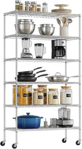 PayLessHere | 6-Tier Wire Shelf with Wheels | 45"x18"x82" | Chrome | Adjustable Racks | Heavy-Duty Storage Shelves, Holds Upto 510 lbs | Rust-Resistant, No-Tool Assembly | for Home, Garage Shelving