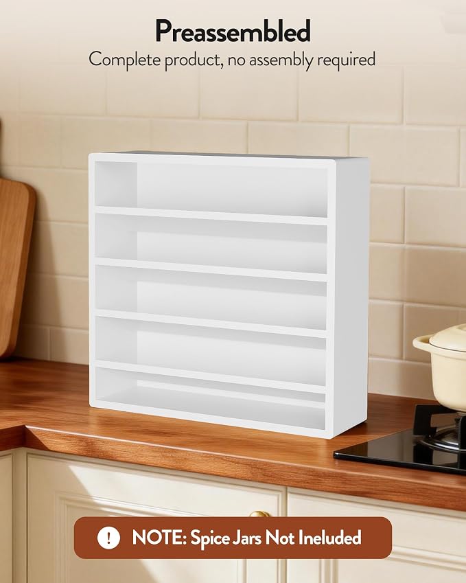 Orimade 4 Tier Spice Rack Organizer for Cabinet, Freestanding Bamboo Seasoning Rack for Countertop, Cupboard, Pantry, Kitchen, 13.18 x 4.13 x 12.2 inches(Spice Jars Not Included), White