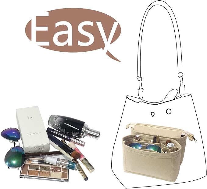Bag Organizer, Bag Shaper Purse Insert Felt Organizer Fit in NeoNoe Noé and other Bucket Bags - beige