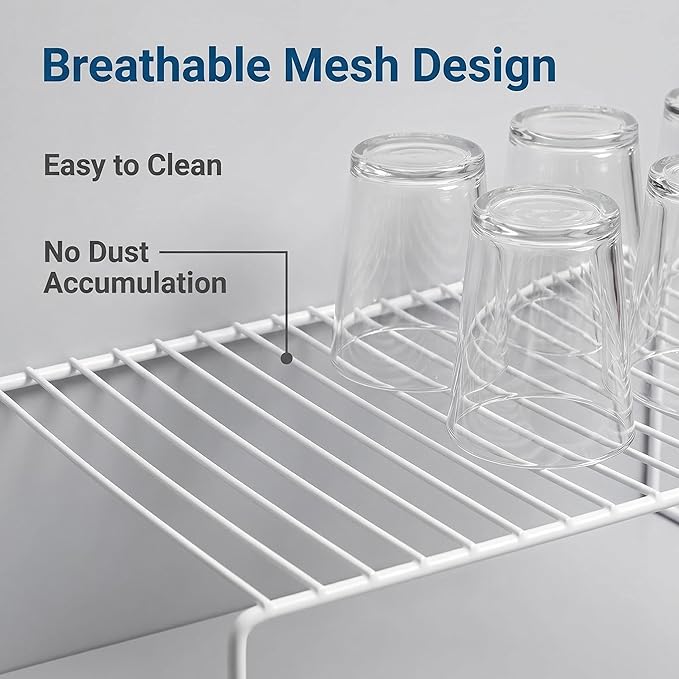 iPEGTOP Set of 2 Kitchen Cabinet Shelf Organizer, Medium (13 x 9.4 Inch) Bathroom Cabinet Organization Wire Shelf Rack, Rustproof Storage Space Saver Shelves for Countertops Pantries Utensils -White