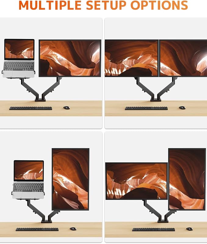 PUTORSEN Monitor and Laptop Arm for Max 32” Monitor and 17” Laptop | 19.8lbs per Arm, Ergonomic Dual Monitor Stand, Fully Adjustable Gas Spring Laptop Tray Arm, VESA 75/100 mm