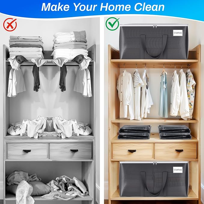 ElegantArray 4 Pack Moving Bags Heavy Duty, Moving Boxes, Storage Bags with Zipper & Handles & Tag for College & Dorm Moving Supplies Grey Laundry Hamper Bag, Foldable Space-saving Totes (125L, Grey)
