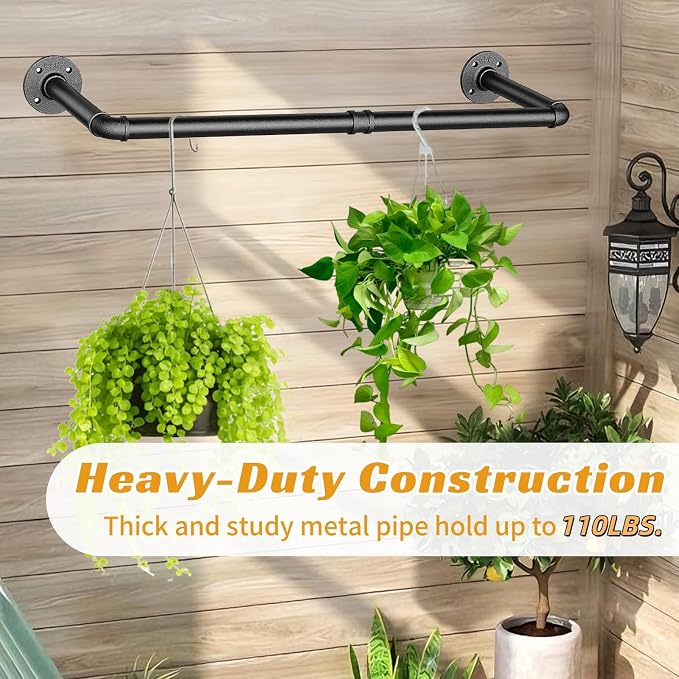 36 INCH Industrial Pipe Clothes Rack,Wall Mounted Clothes Rack,Metal | 150lbs Max Heavy Duty Clothing Rack,Powder Coating Surface,Space-Saving Hanging Rod for Laundry Room,Bedroom,Closet Storage