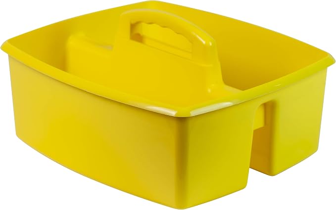 Storex 2-Compartment Large Craft Caddy – Multipurpose Classroom Organizer with Handle, Yellow, 1-Pack (00957C06C)