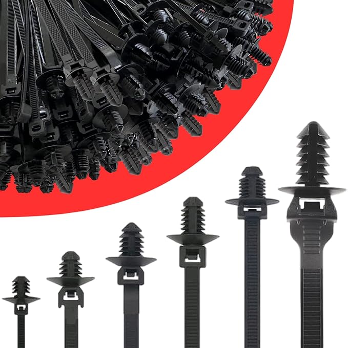 60Pcs Nylon Universal Cable Tie with Buckle Push Mount Zip Tie Mount ChristmasTree Zip Ties Mounts Automotive Cable Ties Wire Clips Fuel Line Ziptie High Temp Heat Resistant Wire Wrap (6-Types)