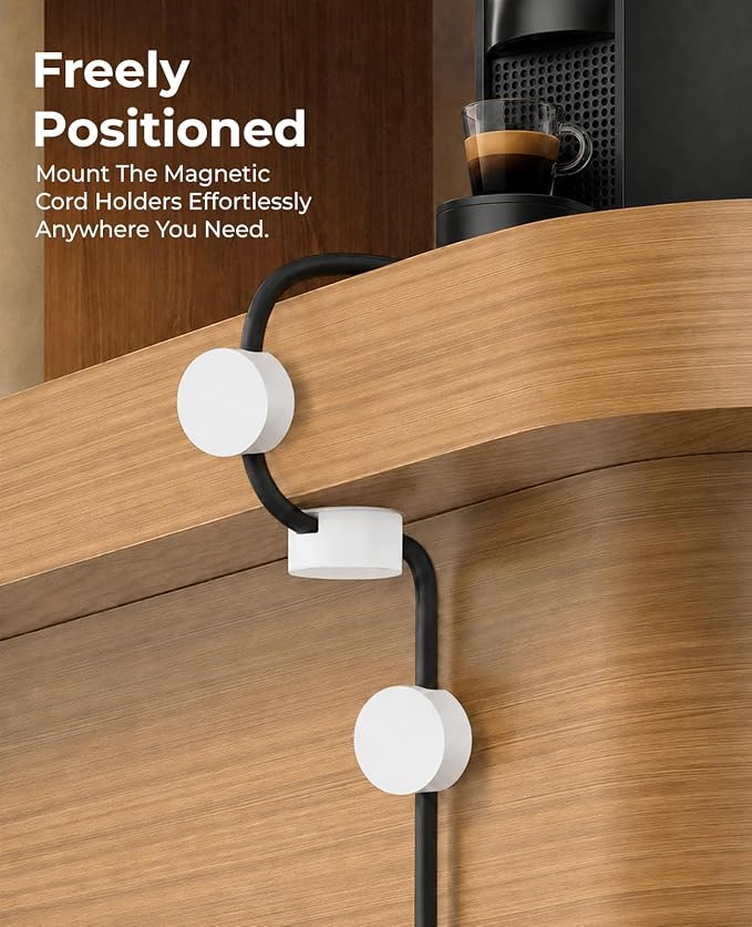 Maveek 5 Sets Magnetic Cable Management Clips with Discs, Adhesive Cable Holder Electrical Wire Clips Cord Organizer for Desktop Wall Kitchen USB LAN Type-c (White)