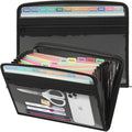 Mukawa 13 Pocket Expanding File Folder, Zippered Accordion File Organizer with Front Clear Pounch, Expandable Filing Folders for Documents, Papers Letter Size, Black
