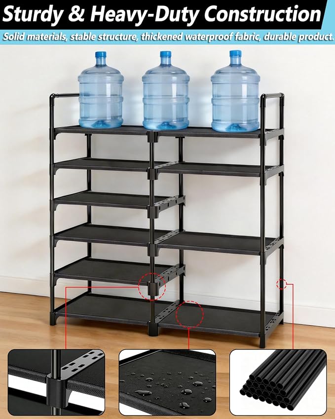 6-Tier Shoe Rack Large Capacity,Durable Shoe Organizer Storage for 20-26 Pairs of Shoes and Boots,Heavy Duty Free Standing Shoe Stand for Closet,Entryway and Garage (Black)