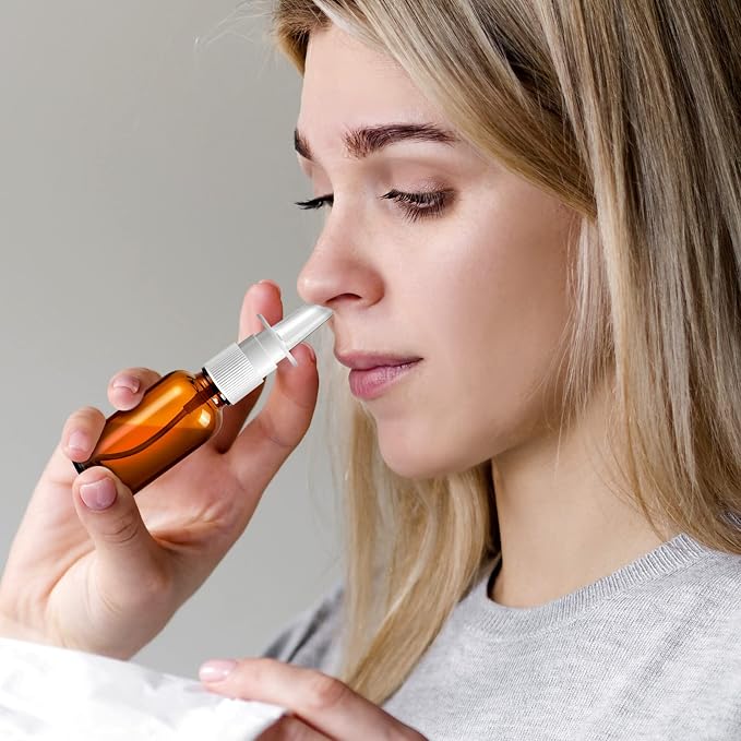 80 Pcs Nasal Spray Bottle Empty, Brown Glass Refillable Fine Mist Nasal Spray Bottles with 16 Funnels and 16 Labels (30ML/1oz)