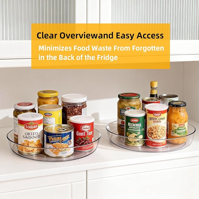 4 Pack Lazy Susan 10 inch Turntable for Spice Organization | Clear BPA-Free Plastic Rotating Organizer for Kitchen Cabinet, Pantry, Countertop, Fridge | 360-Degree Rotating Base