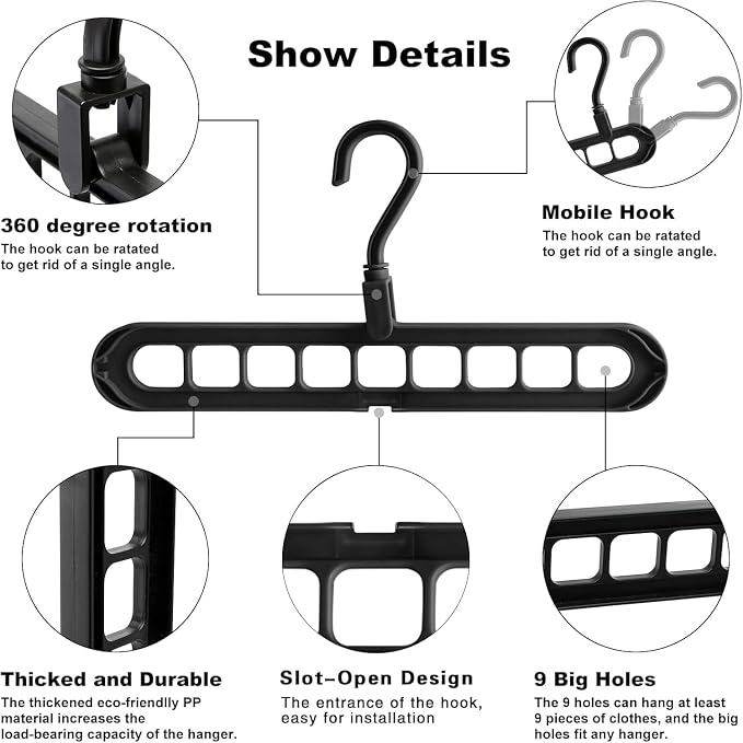 9 Space-Saving Hangers Heavy-Duty PP Plastic Tiered Hanger Organizer with Non-Slip Foldable Design, for Closet (Random, 5)
