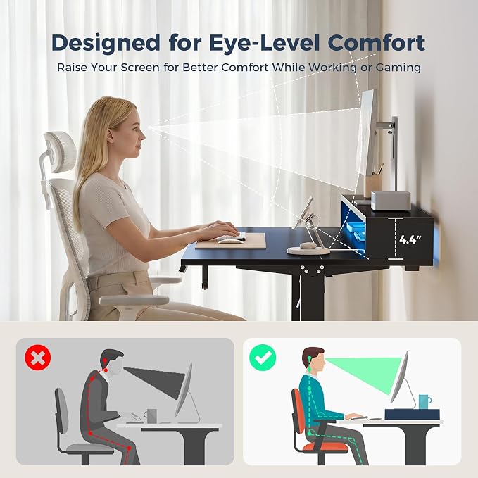 Klicelor Electric Standing Desk with Shelf, 48 Inch Height Adjustable Desk with Power Outlets & LED, Sit Stand Up Table with Monitor Stand, Computer Workstation for Home Office, Black