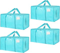 4 Pack-Extra Large Heavy Duty Moving Bags - Waterproof Storage Totes with Handles & Zippers, Foldable for College Dorm, Storage (lake blue)