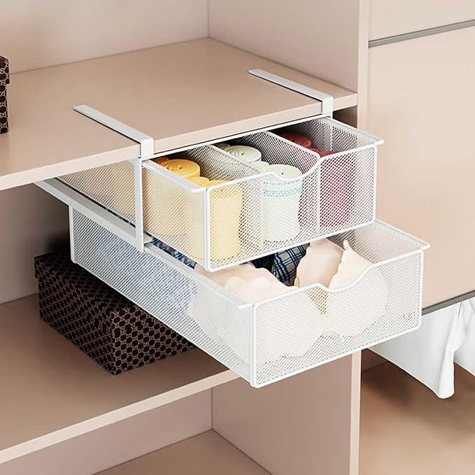 Pull Out Cabinet Storage Basket,Stackable Detachable Baskets Closet Organiser,Easy Pull Out Drawer Dividers for Closet,for Kitchen Office Wardrobes Cupboard Storage(Black,37x22x12.5cm)