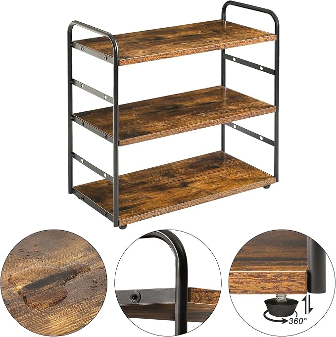 IBUYKE Counter Shelf,Kitchen Organization and Storage,Brown TWJ001H | 3-Tier Bathroom Countertop Organizer Tray Makeup Shelf Counter Standing Spice Rack Storage Shelf Cosmetic Holder