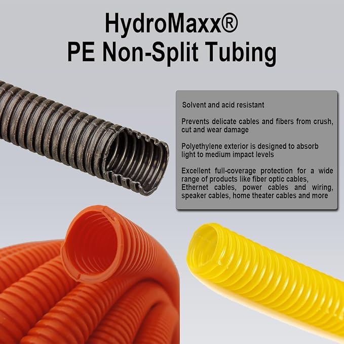 HydroMaxx® Flexible Polyethylene LDPE NON-Split Corrugated Wire Loom Tubing (1/2" Dia. x 100 ft, Black)