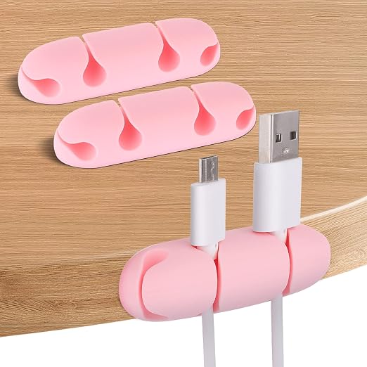 WLLHYF 3PCS Cable Clips, Cord Wire Organizer Silicone 4 Hole (Pink) | Cable Harness, USB Charging Accessory, Cable Holder for Office and Home Desk
