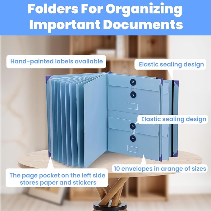 Important Document Organizer, Folders with Pockets, Folder with Labels Pockets, for Emergency Documents, Birth Certificates, Damage Resistant Folder,Passports, School & Offices (Blue)
