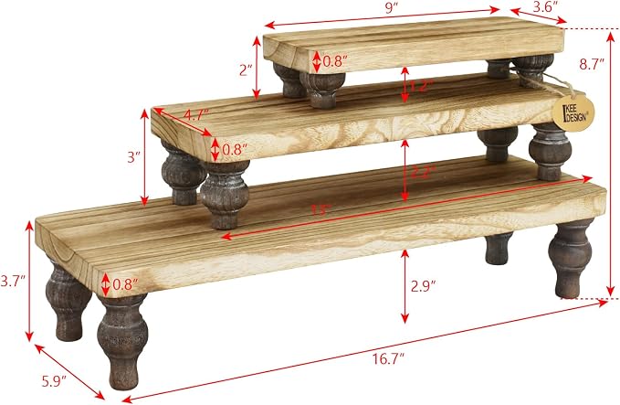 Ikee Design 3 Pcs Wooden Display Riser Stand, jewelry eyewear display stand | Display risers can be stacked in a tiered arrangement to display items. It's stackable for easy storage and portability.