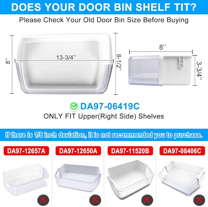 UPGRADED DA97-06419C Refrigerator Door Shelf Basket Bin Right Compatible with Samsung Refrigerator Door Shelf RFG293HARS RFG297HDRS RFG298HDRS Door Shelf DA63-04314 DA63-04316 AP4567198 Door Shelf Bin