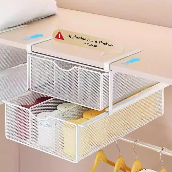 Pull Out Cabinet Storage Basket,Stackable Detachable Baskets Closet Organiser,Easy Pull Out Drawer Dividers for Closet,for Kitchen Office Wardrobes Cupboard Storage(White,37x22x12.5cm)