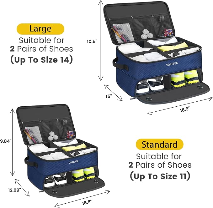 YOREPEK 2 Layer Golf Trunk Organizer, Golf Gifts for Men with Separate Ventilated Compartment for 2 Pair Shoes, Waterproof Car Trunk Locker for Balls, Tees, Clothes, Gloves, Gifts for Golfers