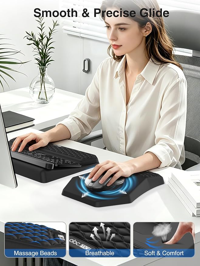 Ergonomic Wrist Rest with Keyboard Stand and Mouse Pad for Easy Typing | Keyboard Holder with Storage Slot, Mousepad for Carpal Tunnel Pain Relief with Massage Bulge and Slow Rebound Memory Foam