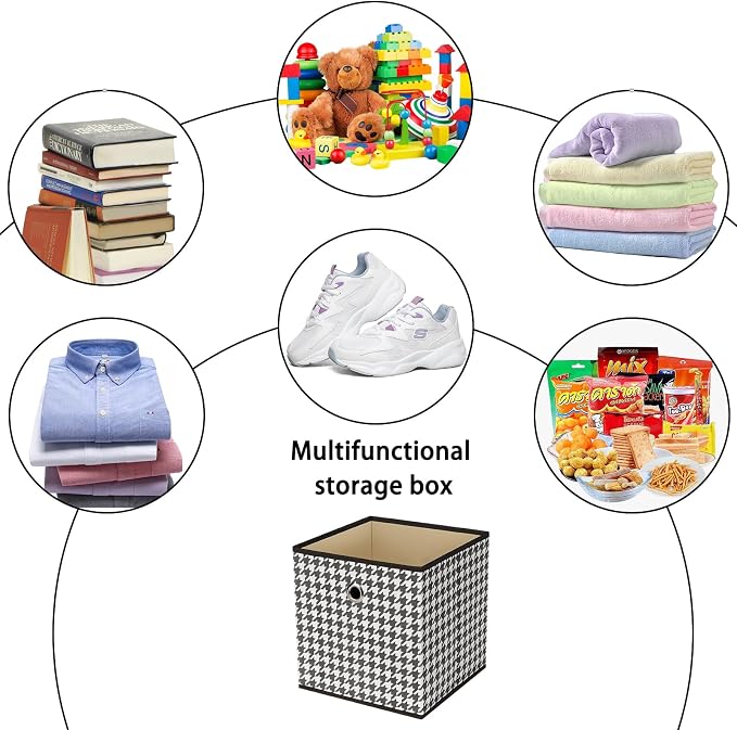 Foldable Storage Cubes Bins ,11 Inch Cloth Storage Cube Fabric Storage Box Cubes Organizer Baskets with Dual Handles for Home Organizer Set of 6 (Houndstooth)