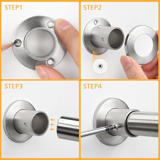 Closet Rods For Hanging Clothes, 17-64 Inch Adjustable Closet Rod, Stainless Steel Heavy Duty Closet Hanging Rod-Silver