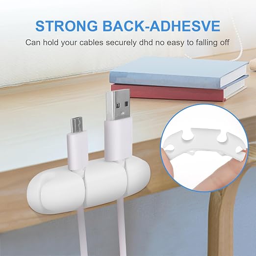 WLLHYF 3PCS Cable Clips, Cord Wire Organizer Cable Management Holders | Silicone, 4 Hole, Cable Harness, USB Charging Accessory, Cable Holder for Office and Home Desk