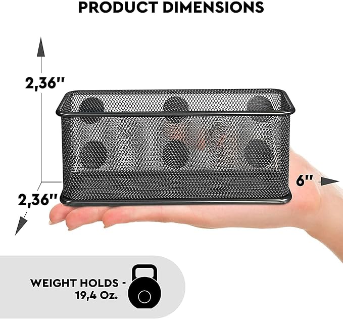 TAPBULL Mesh Magnetic Storage Baskets - Set of 2 (Black) with Anti-Slip Feature and Strong Magnets - Magnetic Locker Organizer and Pencil Holder for Whiteboard and Refrigerator (Black-2 pcs)