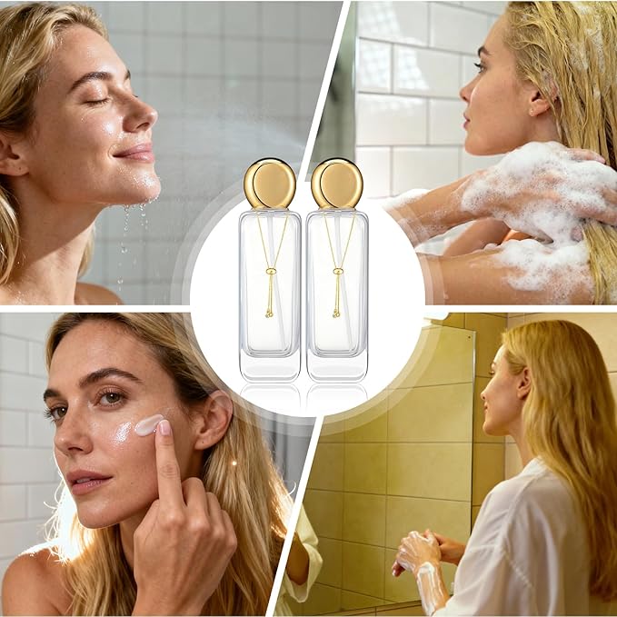 4 Pcs 4oz Luxury Glass Bottles with Pump Glass Toner Bottle with Gold Chain Perfume Spray Bottle Travel Lotion Vial with 2 Plastic Pump Head 2 Spray Head for Cosmetic Toner(Clear)