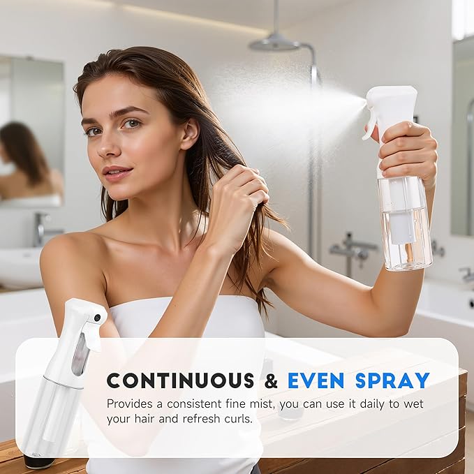 Spray Bottle for Hair, Continuous Ultra Fine Mister Spray Bottle, Refillable Water Sprayer for Hairstyling, Plants, Pets, Cleaning, Skincare (3 Pack 10.1OZ/300ML,White+Pink+Terracotta)