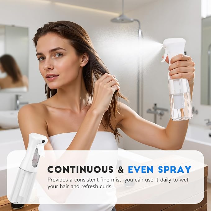 3 Pack Continuous Spray Bottles - Ultra Fine Mist Sprayer, Refillable Water Sprayer for Hairstyling, Plants, Pets, Cleaning, Skincare (6.8 OZ/200ML,White)